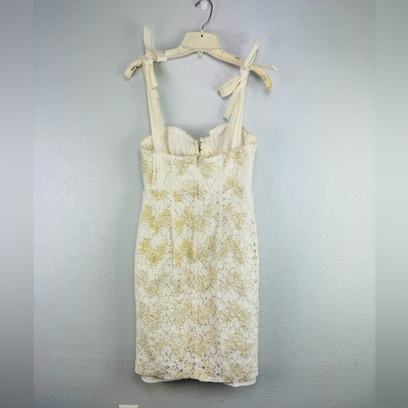 NBD Gold Metallic Lace Bustier Body Con Cream Off White Mini Dress - Picture 9 of 9